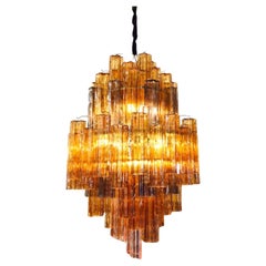 Lustre en verre de Murano des années 1970 avec abat-jour polylobé orange tubes, Italie