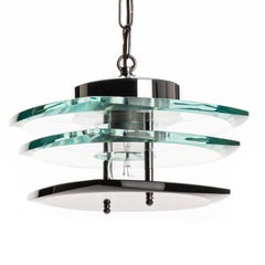 1970's Murano Glass & Chrome Pendant by Cristal Arte