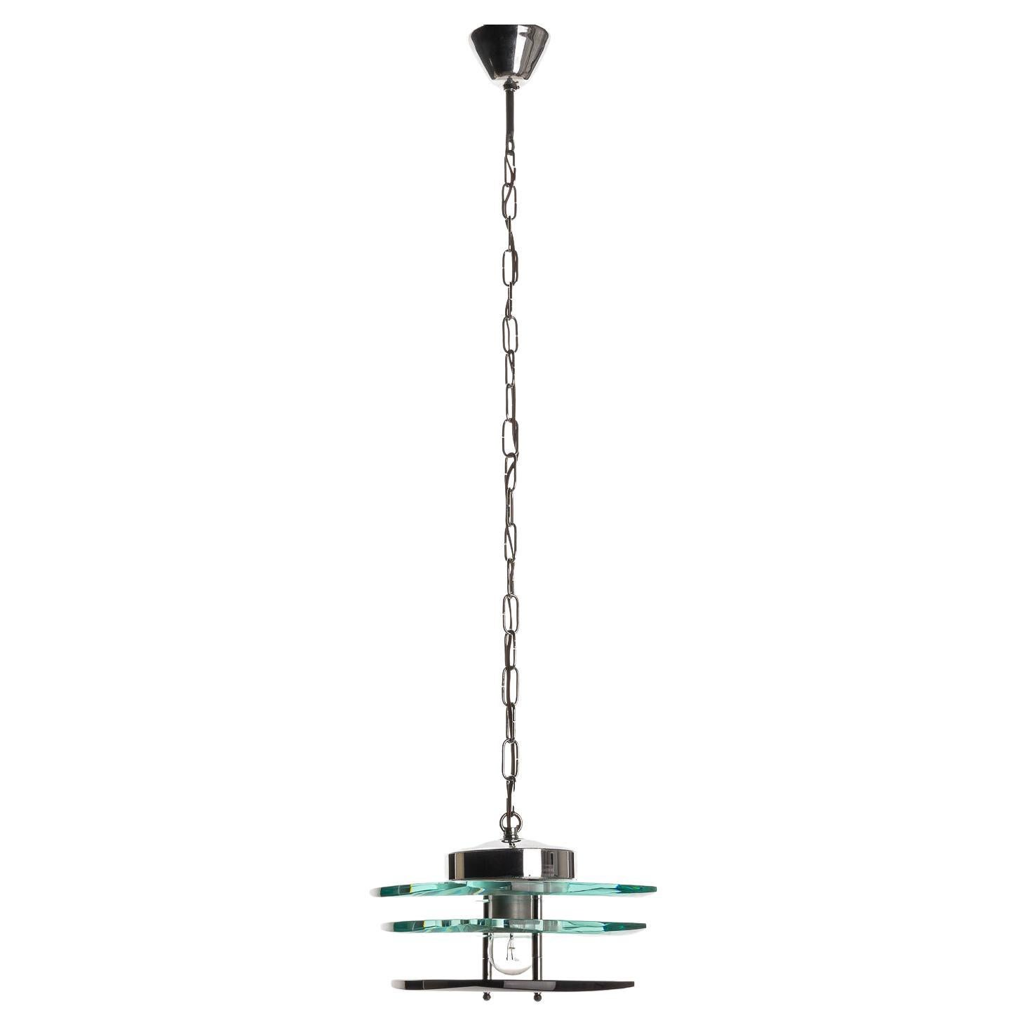 Lampe à suspension en verre de Murano et chrome des années 1970 par Cristal Arte