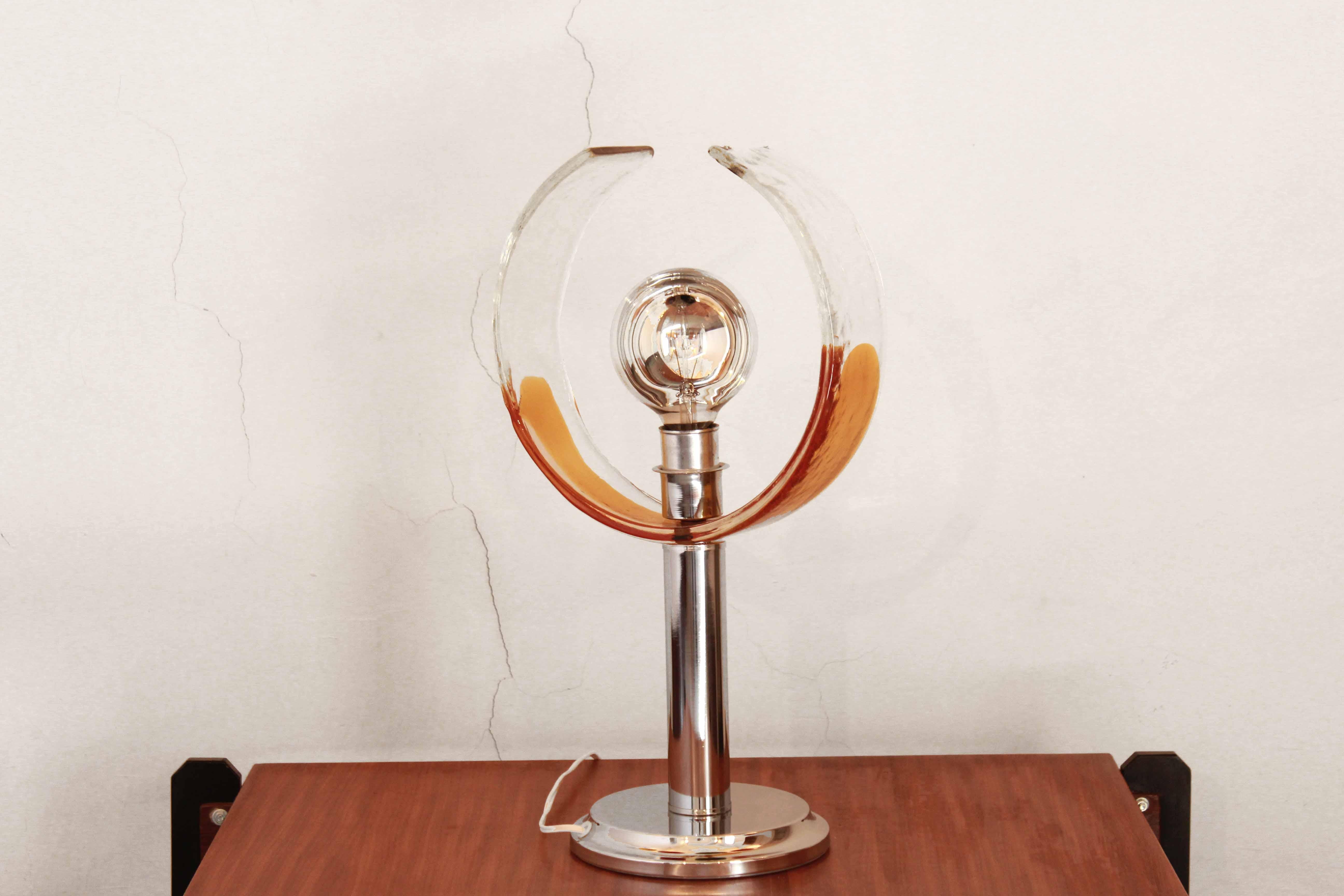 Italian 1970s Murano Glass Chrome Table Lamp by Carlo Nason for Mazzega