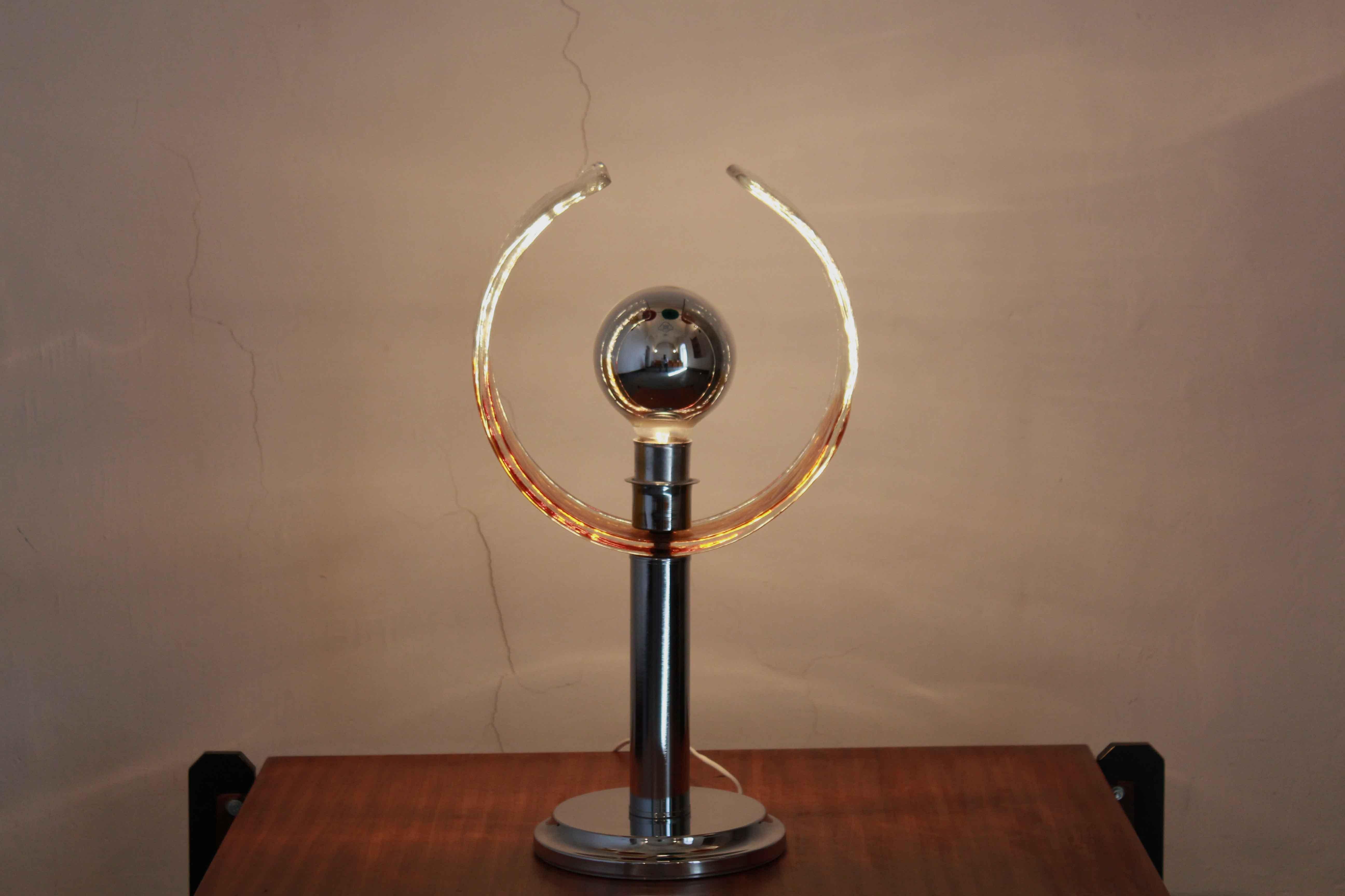1970s Murano Glass Chrome Table Lamp by Carlo Nason for Mazzega In Good Condition In Ceglie Messapica, IT