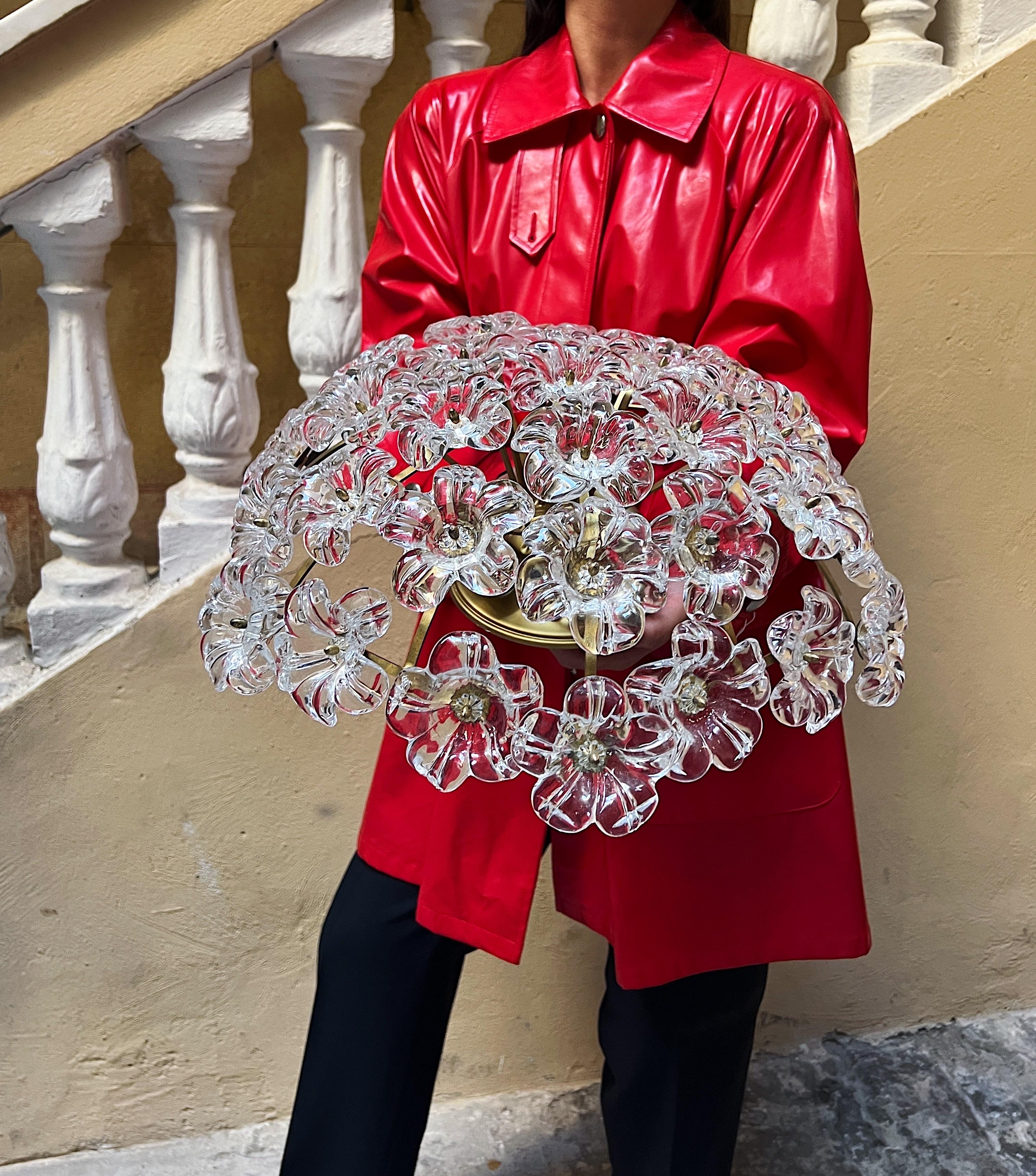 Italian 1970s Murano glass floral flush mount  For Sale