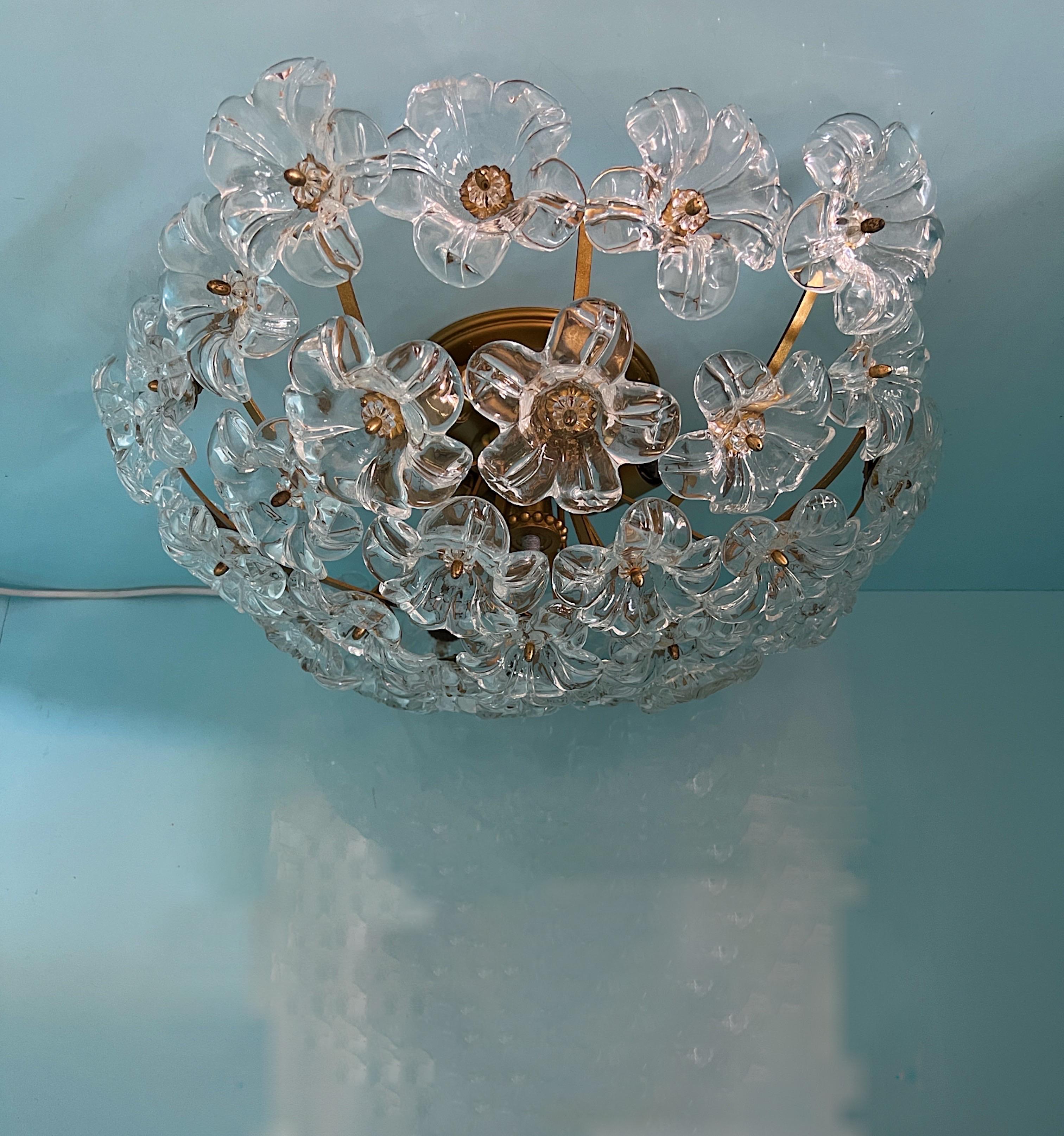 Metal 1970s Murano glass floral flush mount  For Sale