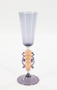 1970s Murano Glass Flute with Gold Aventurine and Amethyst Serpentine Stem