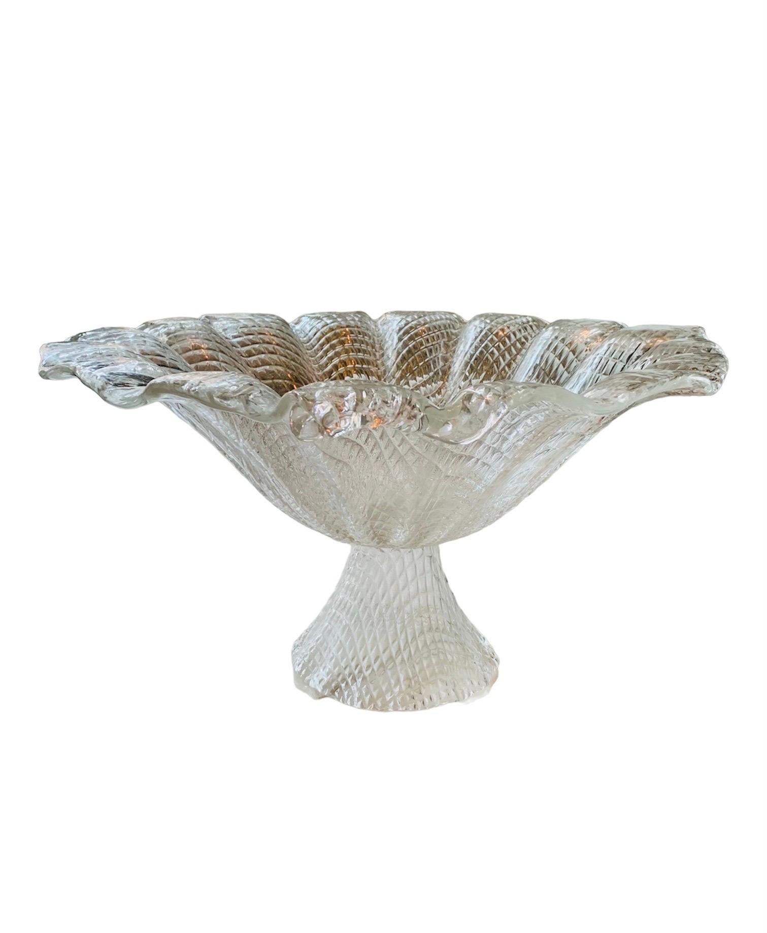 Italian 1970s Murano Glass Footed Vessel Compote in the Style of Barovier and Toso