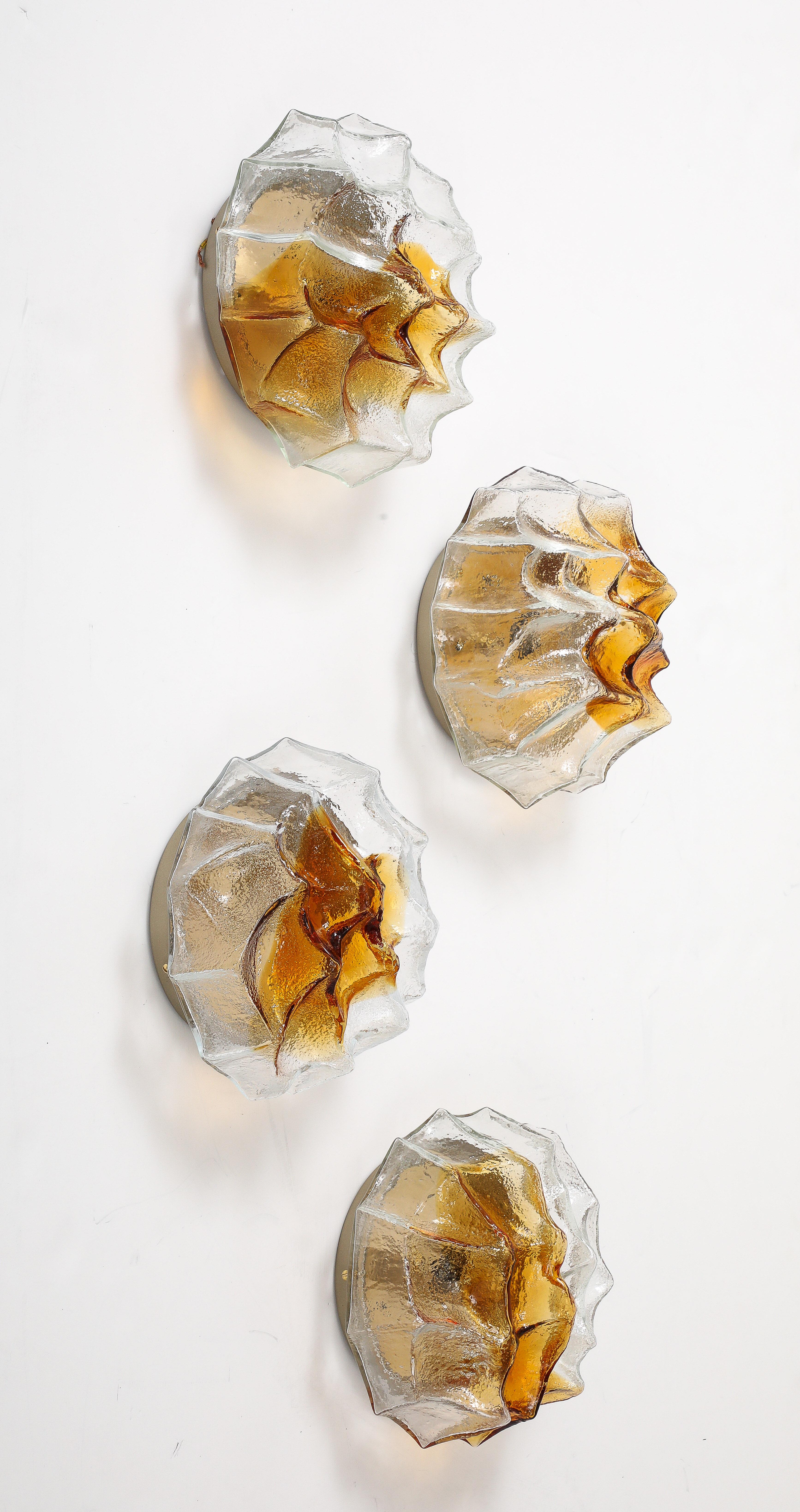Apliques / empotrables de cristal de Murano de los años 70 Ice Berg de Mazzega 2 pares disponibles Moderno de mediados de siglo en venta