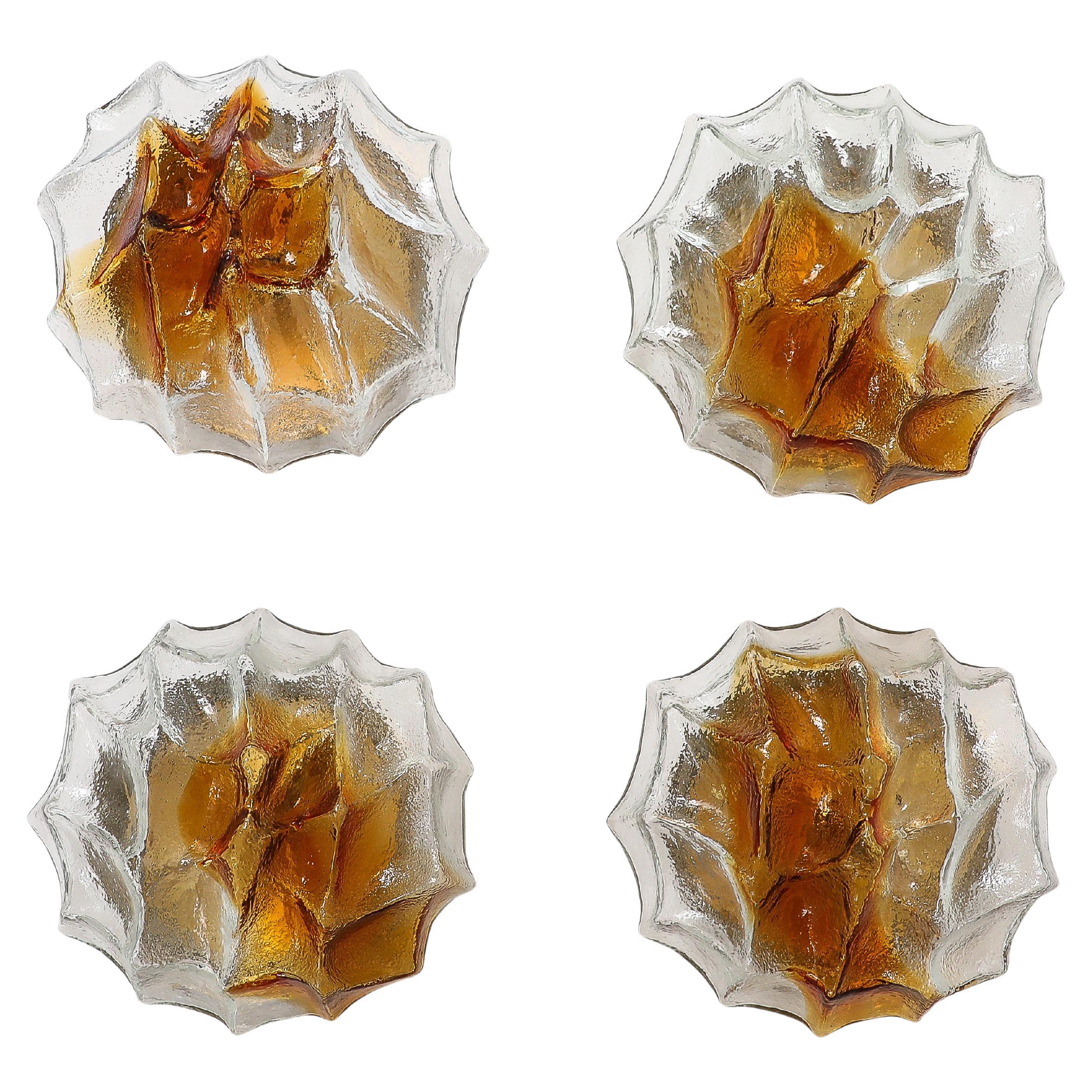 Sconces in vetro di Murano Ice Berg degli anni '70 / Flush Mounts di Mazzega Murano 2 coppie disponibili