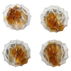 1970's Murano Glass Ice Berg Sconces / Flush Mounts by Mazzega 2 Pairs Available