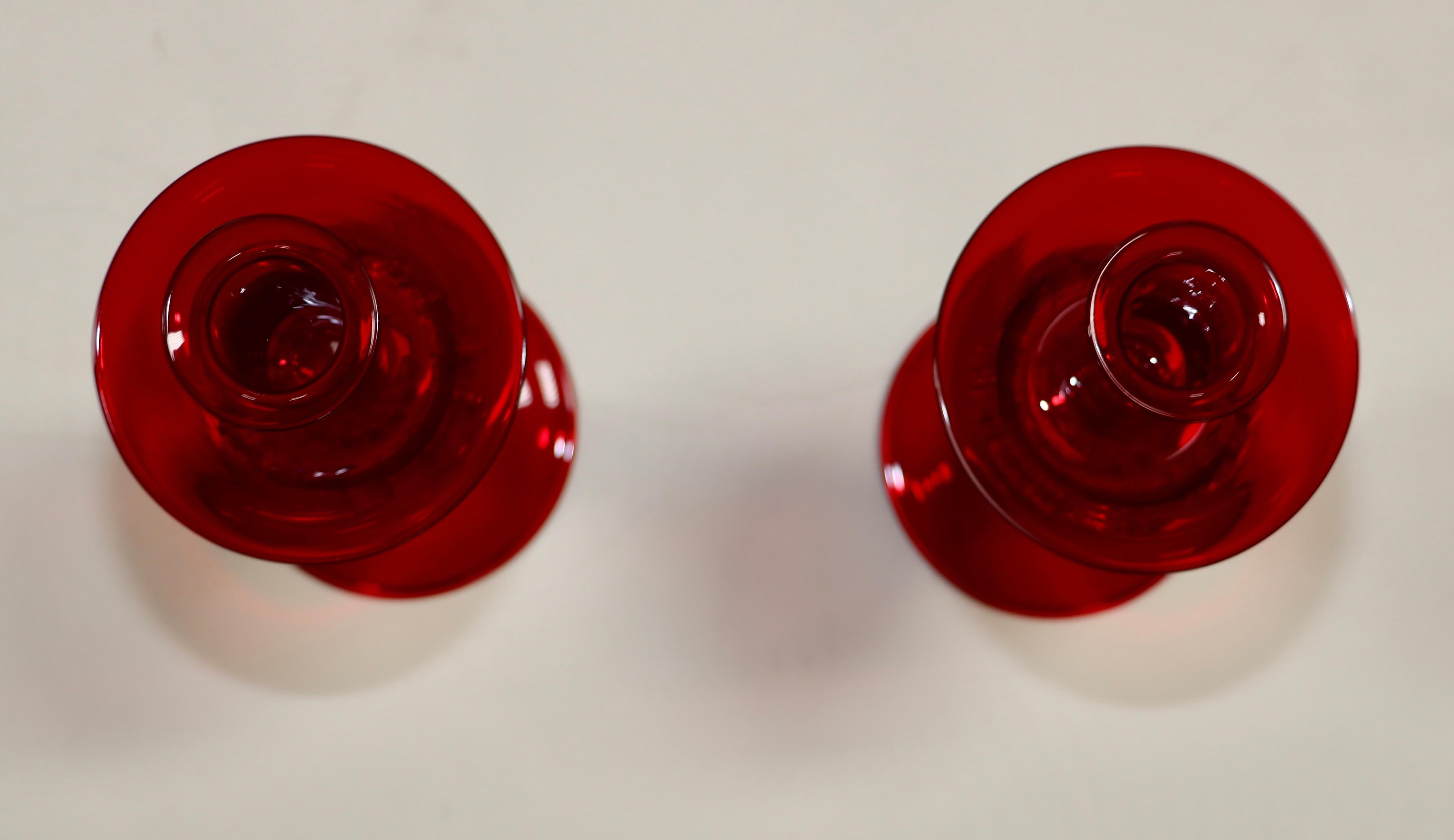 1970's Murano Glass Red And Gold Candle Holders For Sale 3