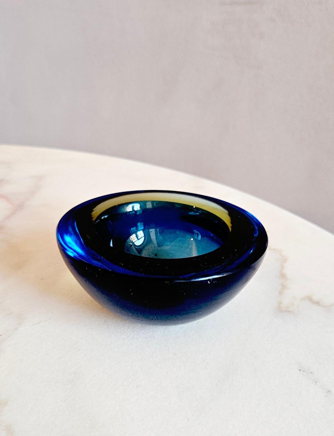 Late 20th Century 1970s Murano Glass Small Blue Bowl
