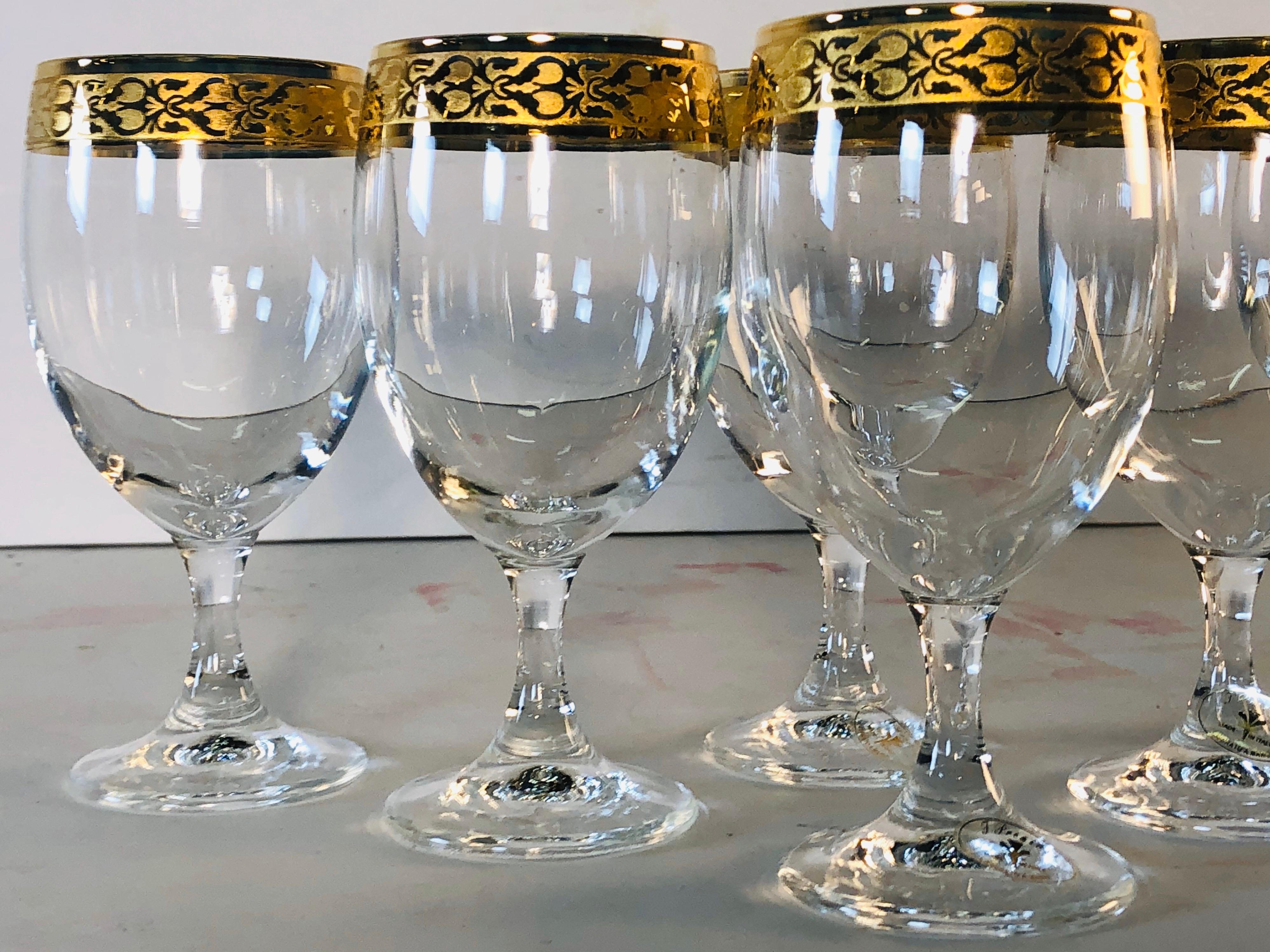 Mid-Century Modern 1970s Murano Gold Rim Wine Stems, Set of 6 For Sale