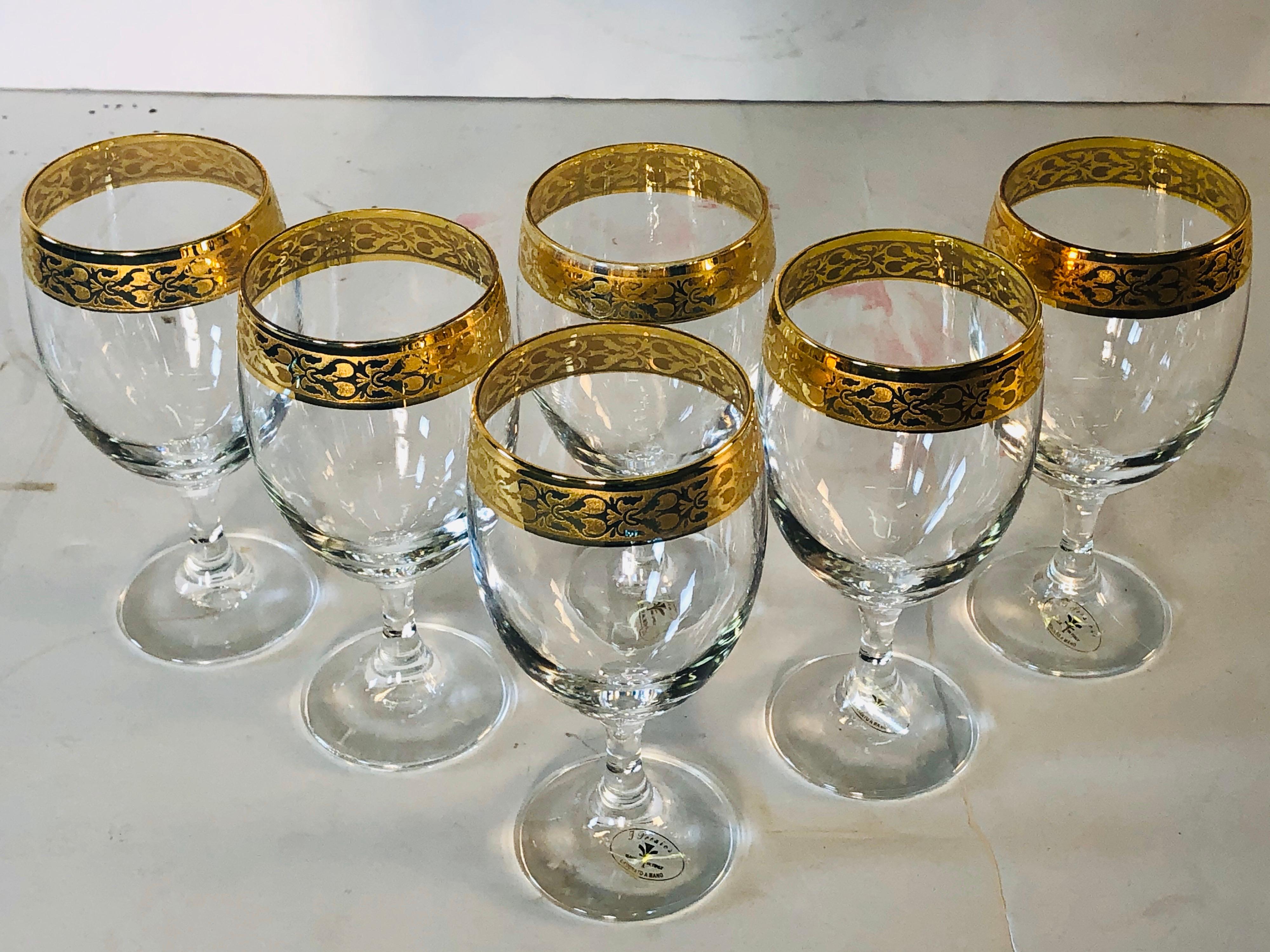 Italian 1970s Murano Gold Rim Wine Stems, Set of 6 For Sale