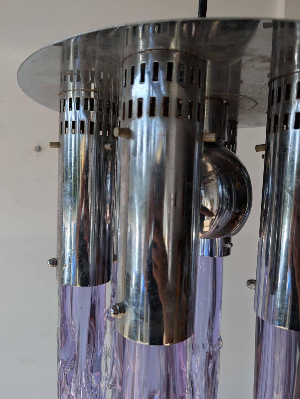 lámpara de techo de cristal iridiscente de Murano de los años 70 Metal en venta