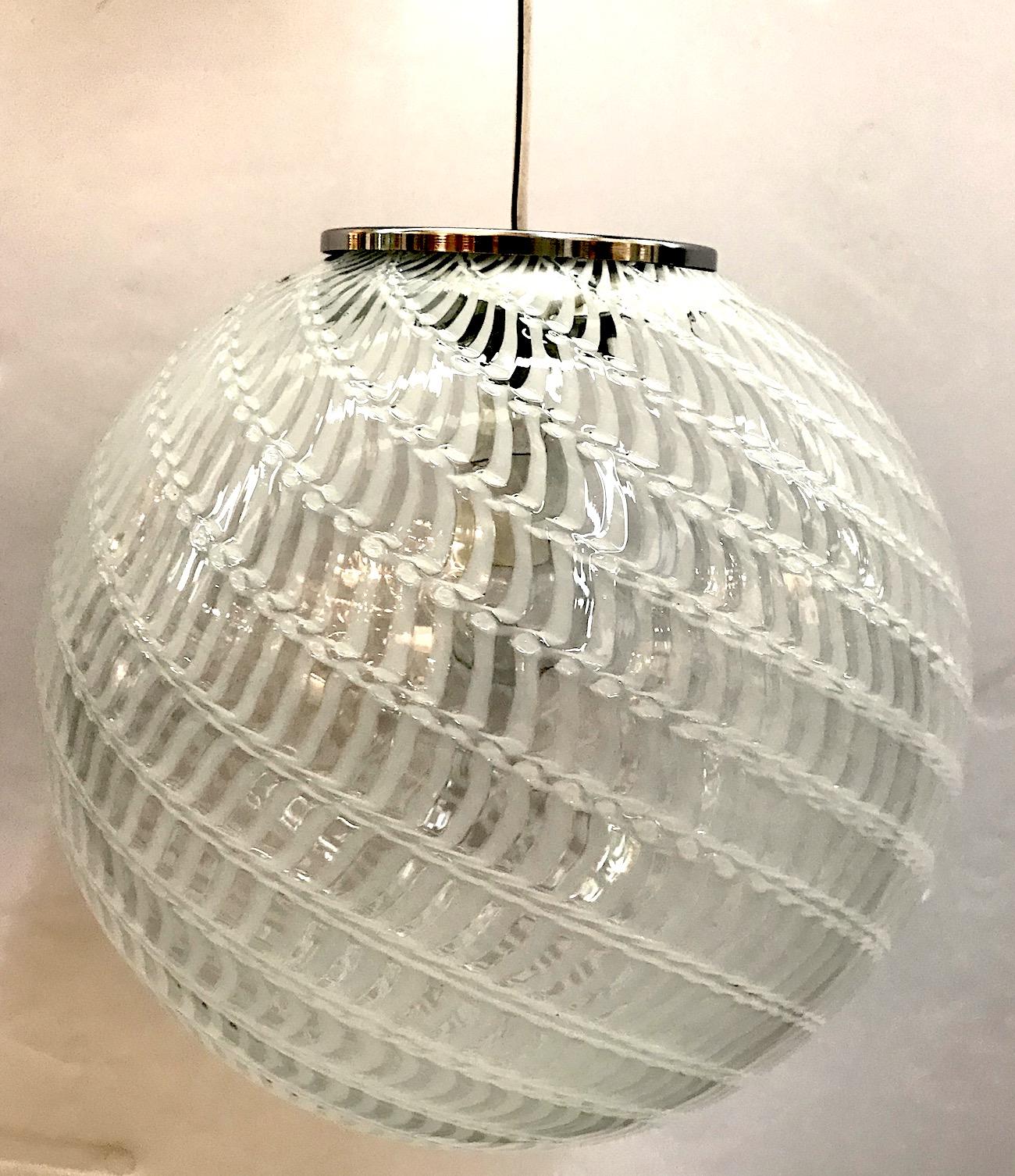 1970s Murano Italy Glass Globe Pendant Light 1