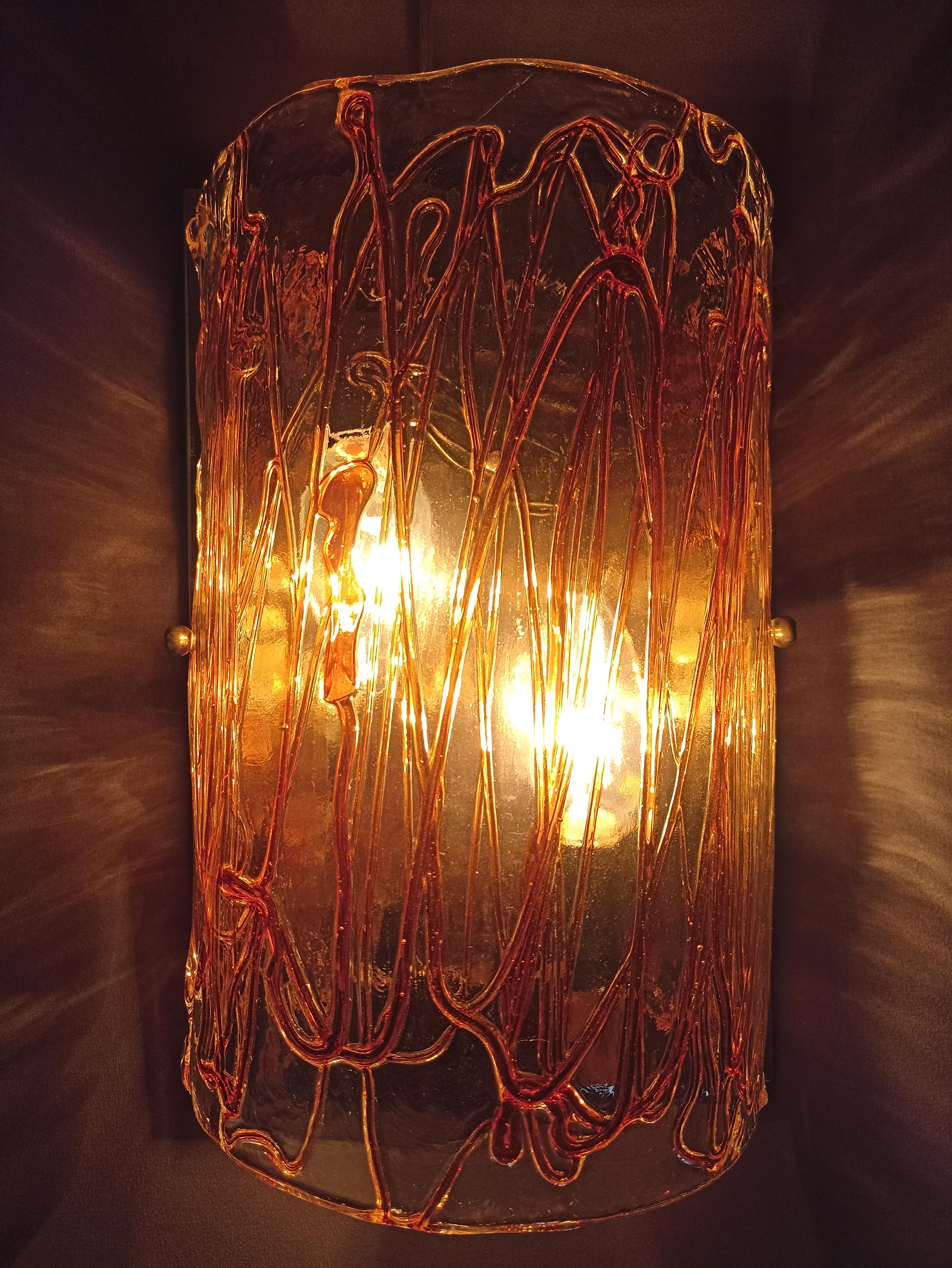 1970s Murano La Murrina art glass and gilded metal wall lamp. For Sale 5