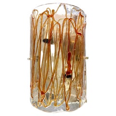 1970s Murano La Murrina art glass. Hand-blown glass and gilded metal wall lamp.
