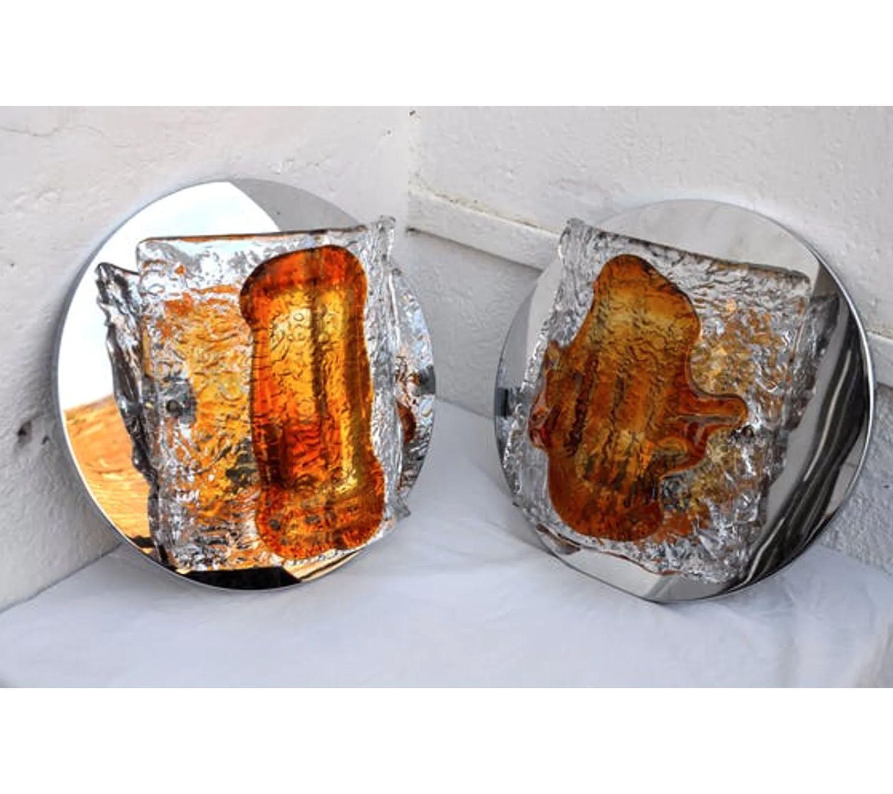 italien Paire d'appliques en cristal et métal Mazzega de Murano des années 1970 en vente