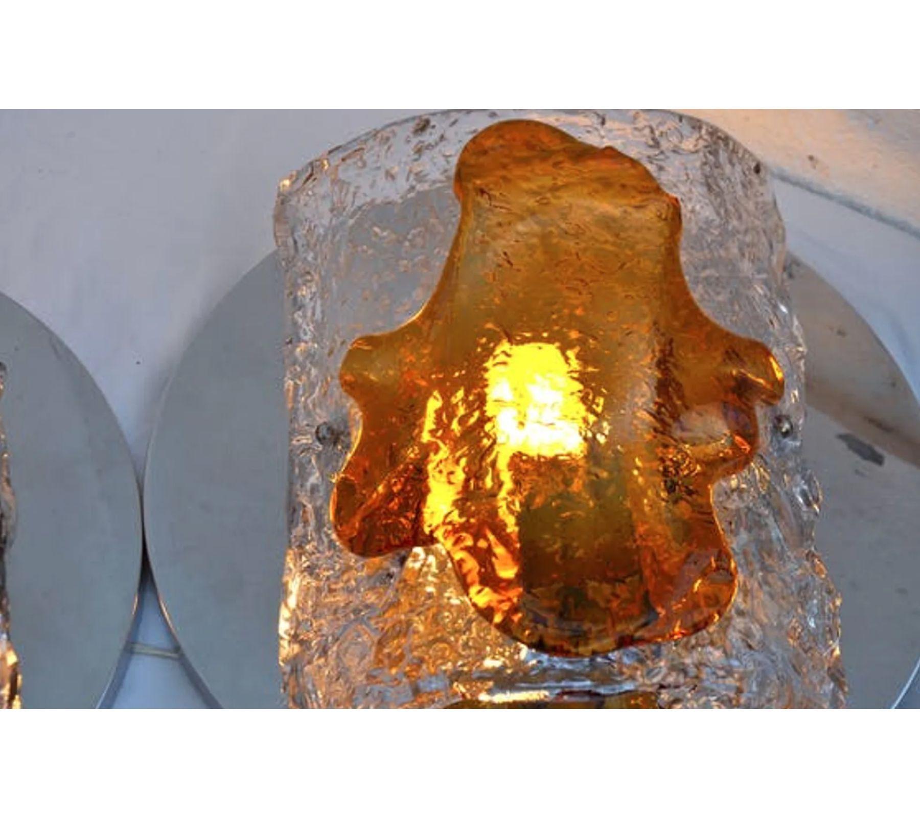 Late 20th Century 1970s Murano Mazzega Crystal and Metal Sconces, a Pair For Sale