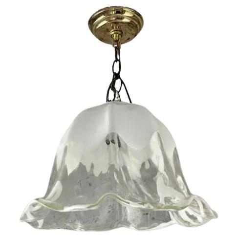 1970s Murano Mazzega Glass Tulip Pendant Lamp with Ribbon Fluted Edges