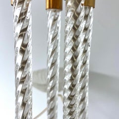 1970s Murano Rope Glass and Brass Five-Arm Chandelier in the Manner of Barovier