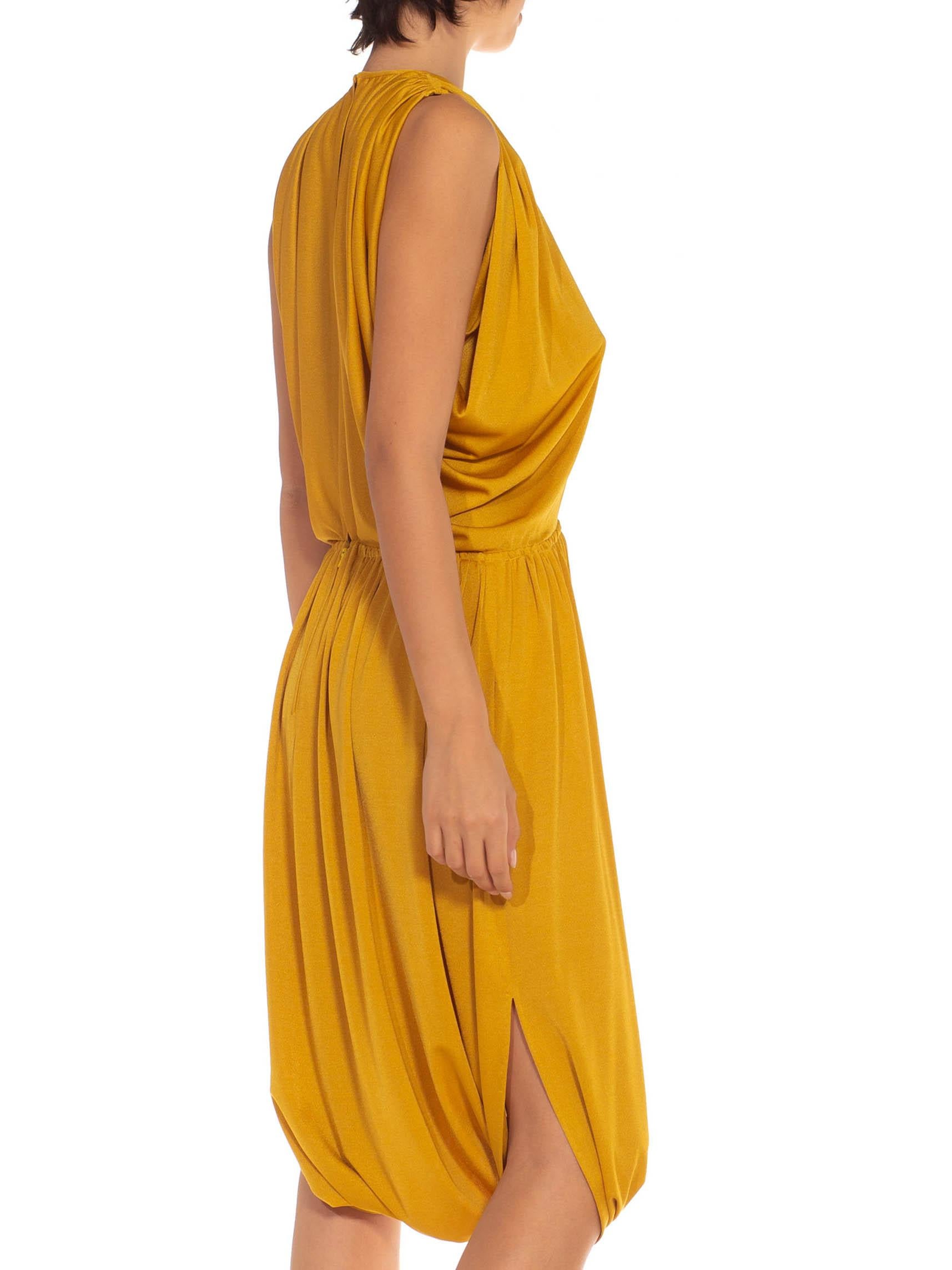 1970S Mustard Gold Polyester Blend Cowl Armhole & Halter Neck Jumpsuit Dress 6