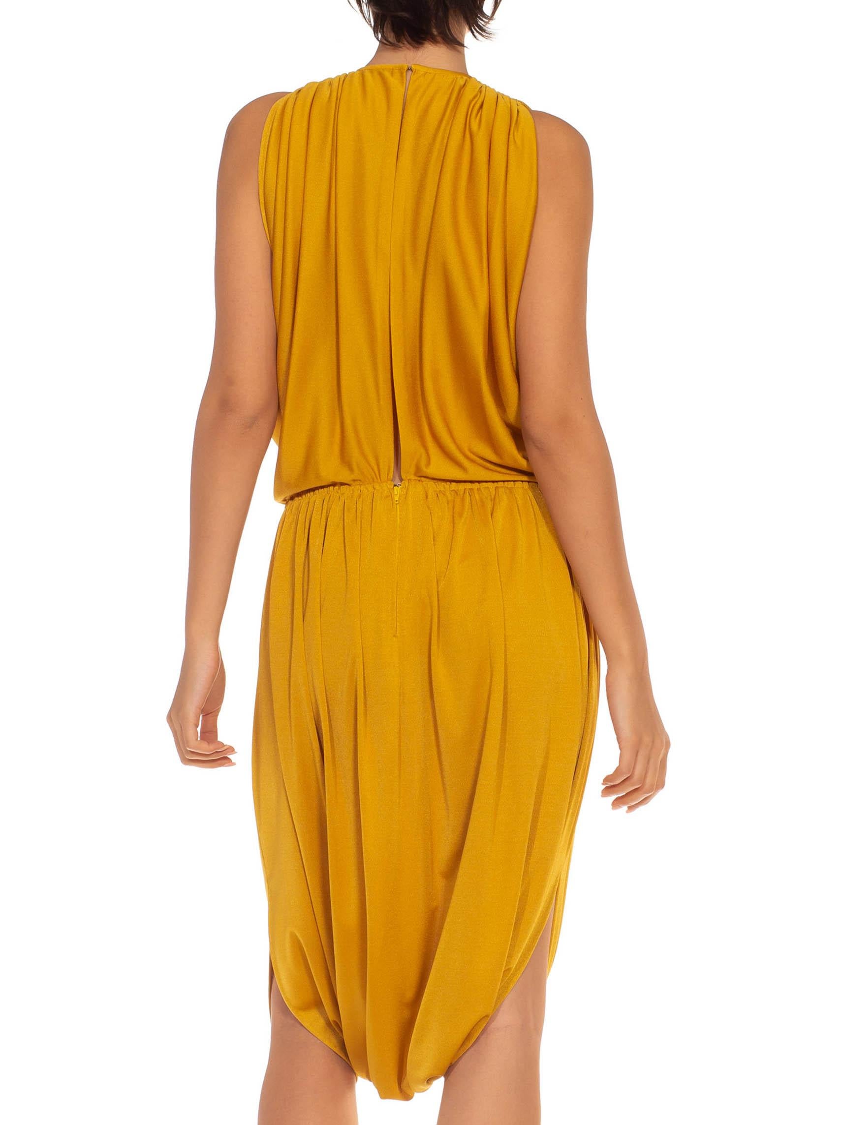 1970S Mustard Gold Polyester Blend Cowl Armhole & Halter Neck Jumpsuit Dress 3