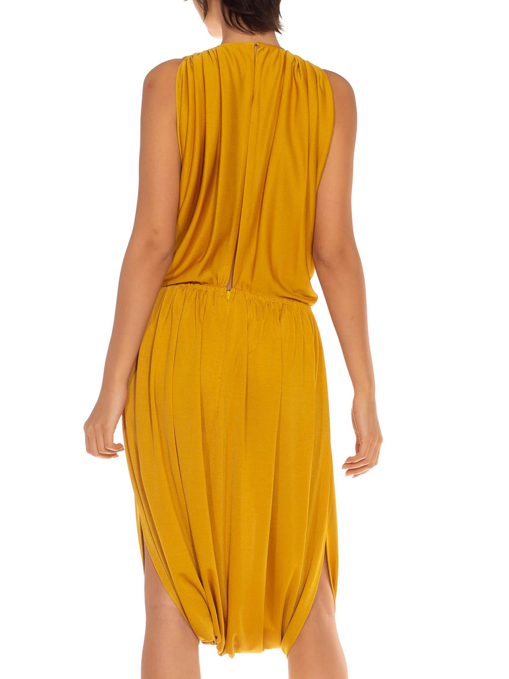 1970S Mustard Gold Polyester Blend Cowl Armhole & Halter Neck Jumpsuit Dress 4