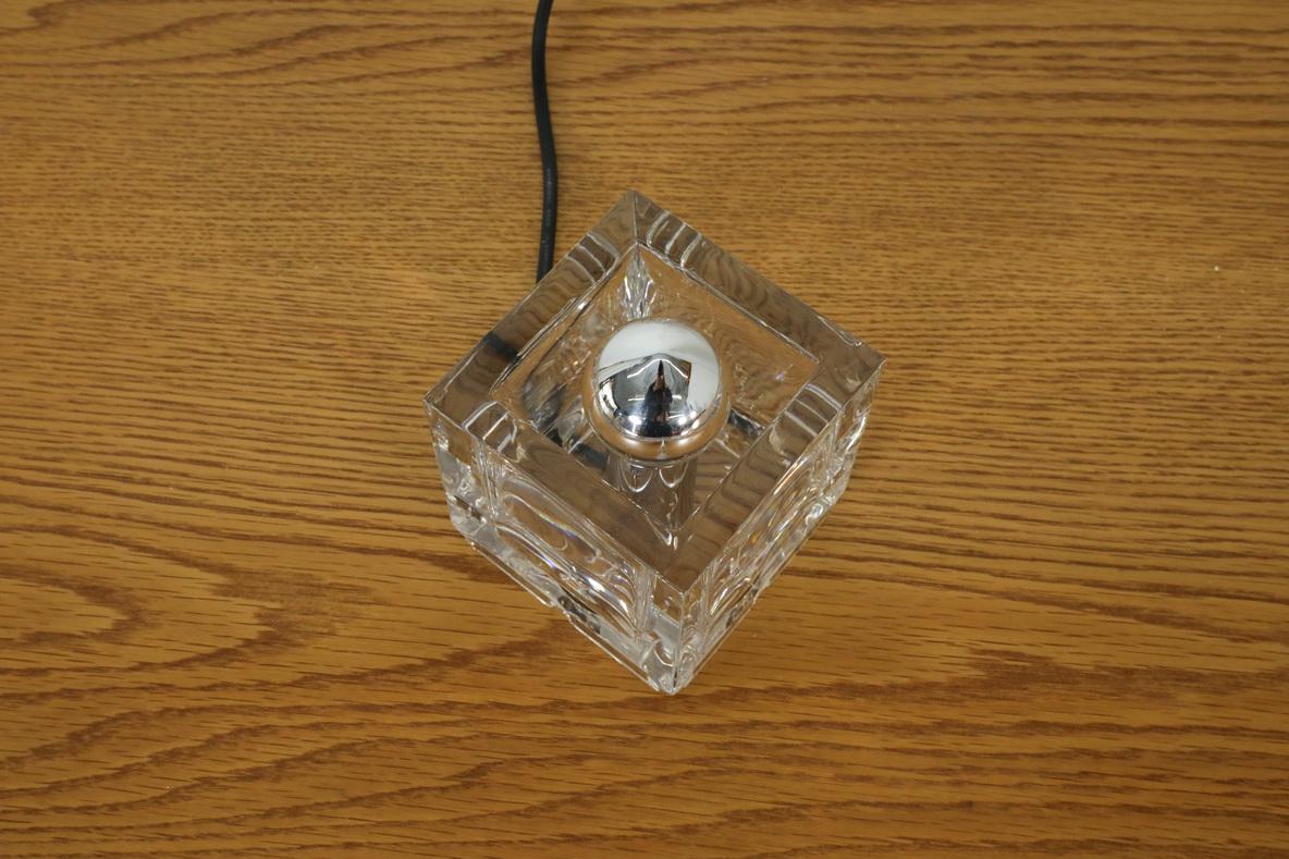 Chrome 1970s Nachtmann Leuchten Glass Cube Table Light