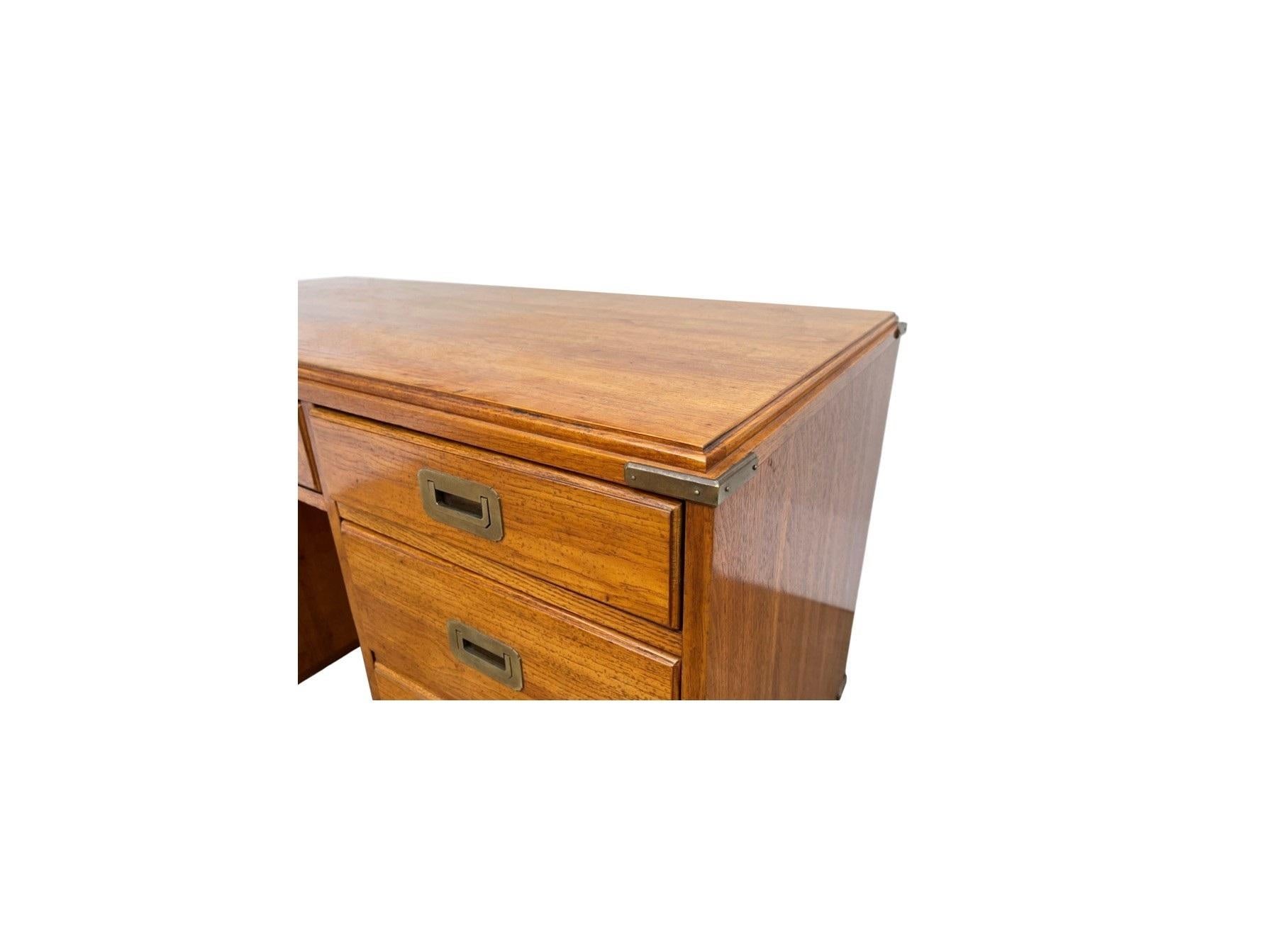 20th Century 1970s National Mt. Airy Military Campaign Style Executive Desk For Sale