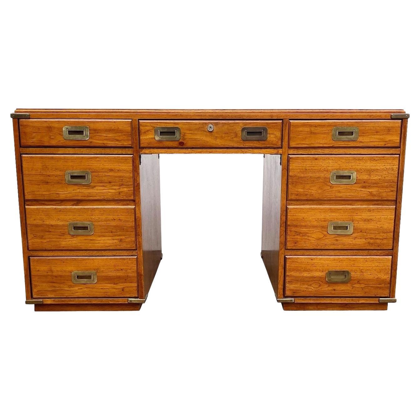 1970s National Mt. Airy Military Campaign Style Executive Desk For Sale