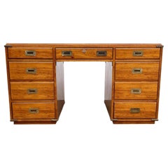 1970s National Mt. Airy Military Campaign Style Executive Desk