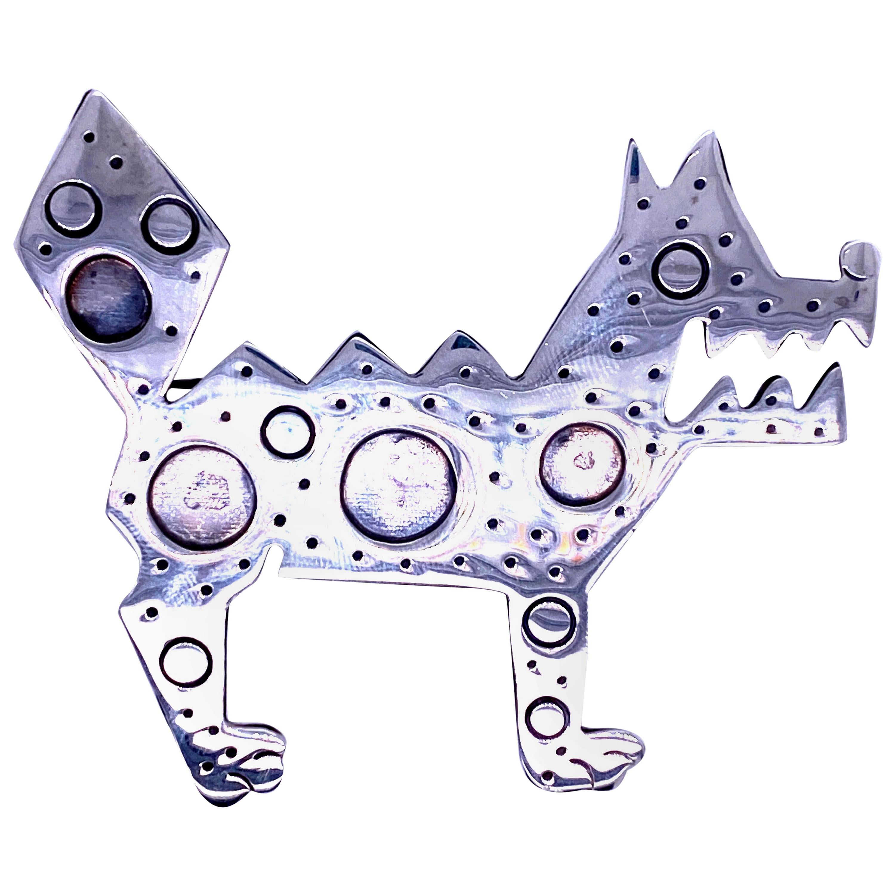 1970s Mexican Sterling Silver American Dog Pin