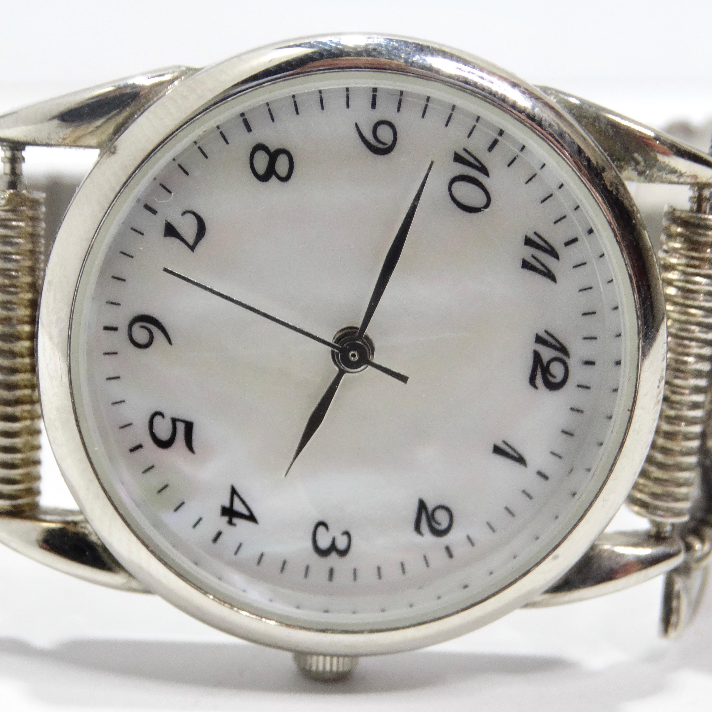 Round Cut 1970s Native American Silver Malachite Stone Watch For Sale