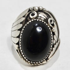 1970s Native American Silver Onyx Ring