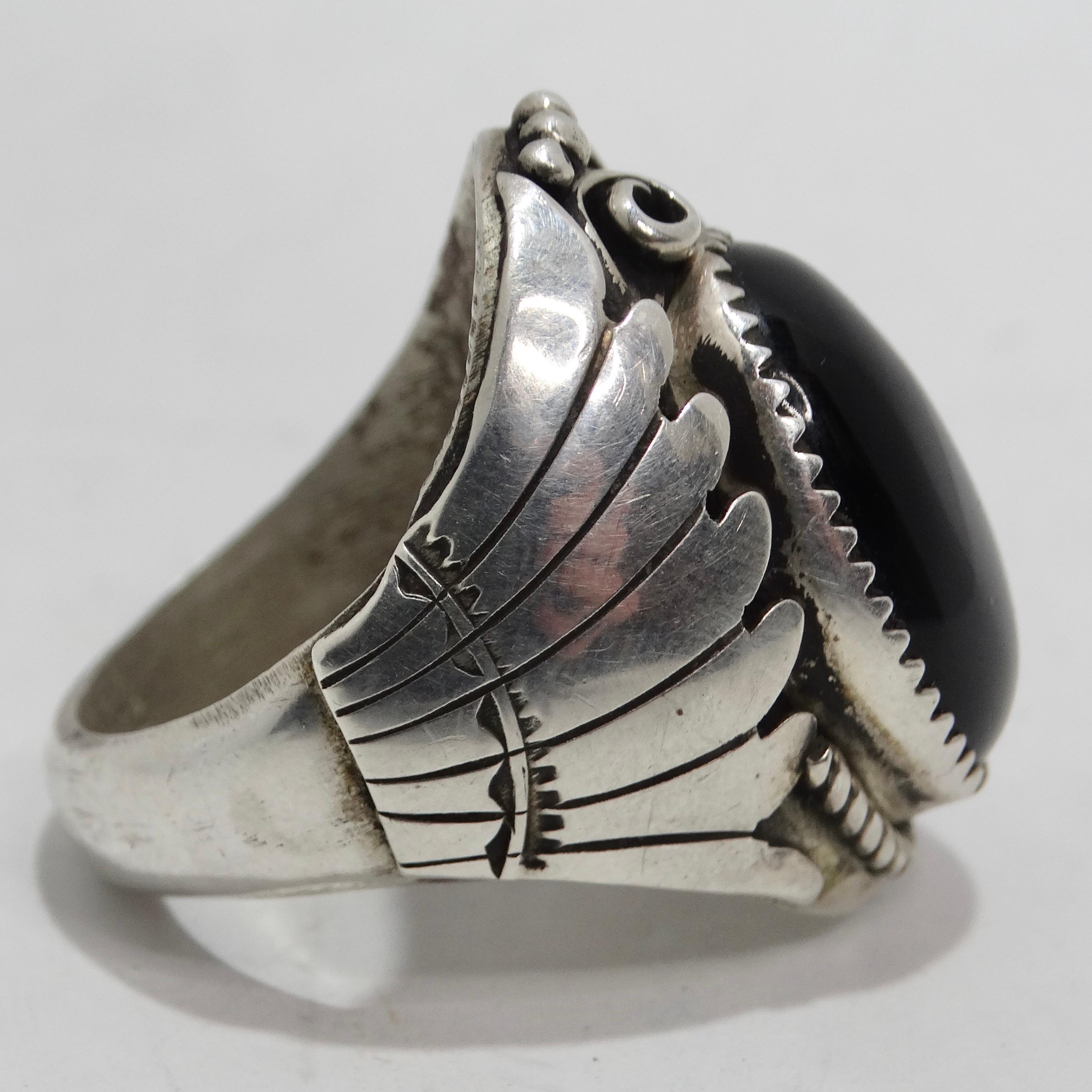 1970 Native American Silver Onyx Ring (bague en argent et onyx) Bon état - En vente à Scottsdale, AZ