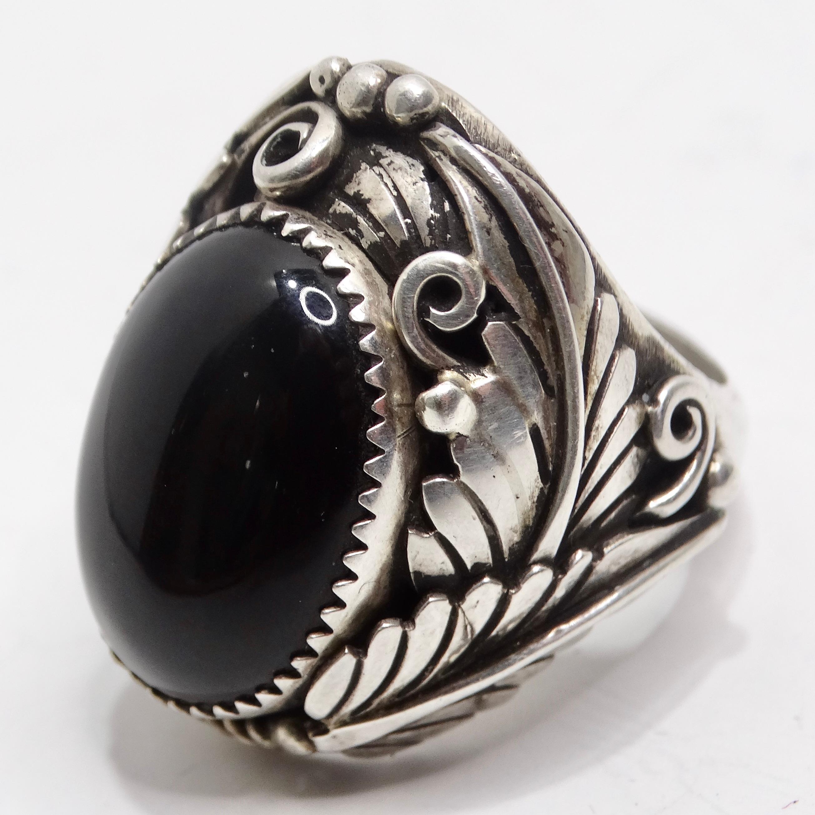 1970s Native American Silver Onyx Ring For Sale 2