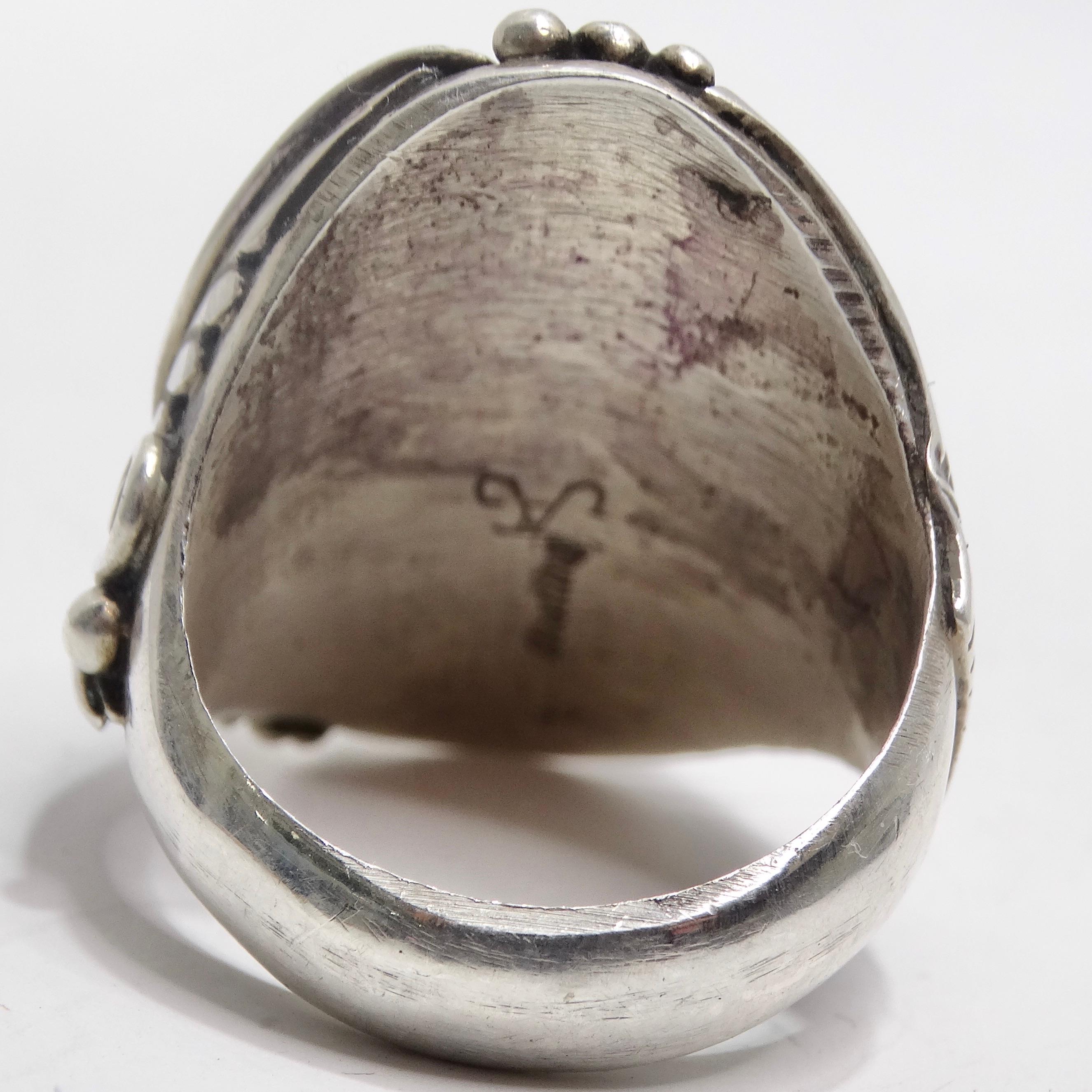 1970 Native American Silver Onyx Ring (bague en argent et onyx) en vente 4
