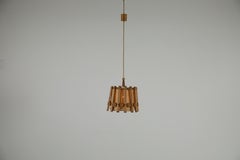 1970s Natural Bamboo & Burlap Pendant Lamp, Louis Sognot Style