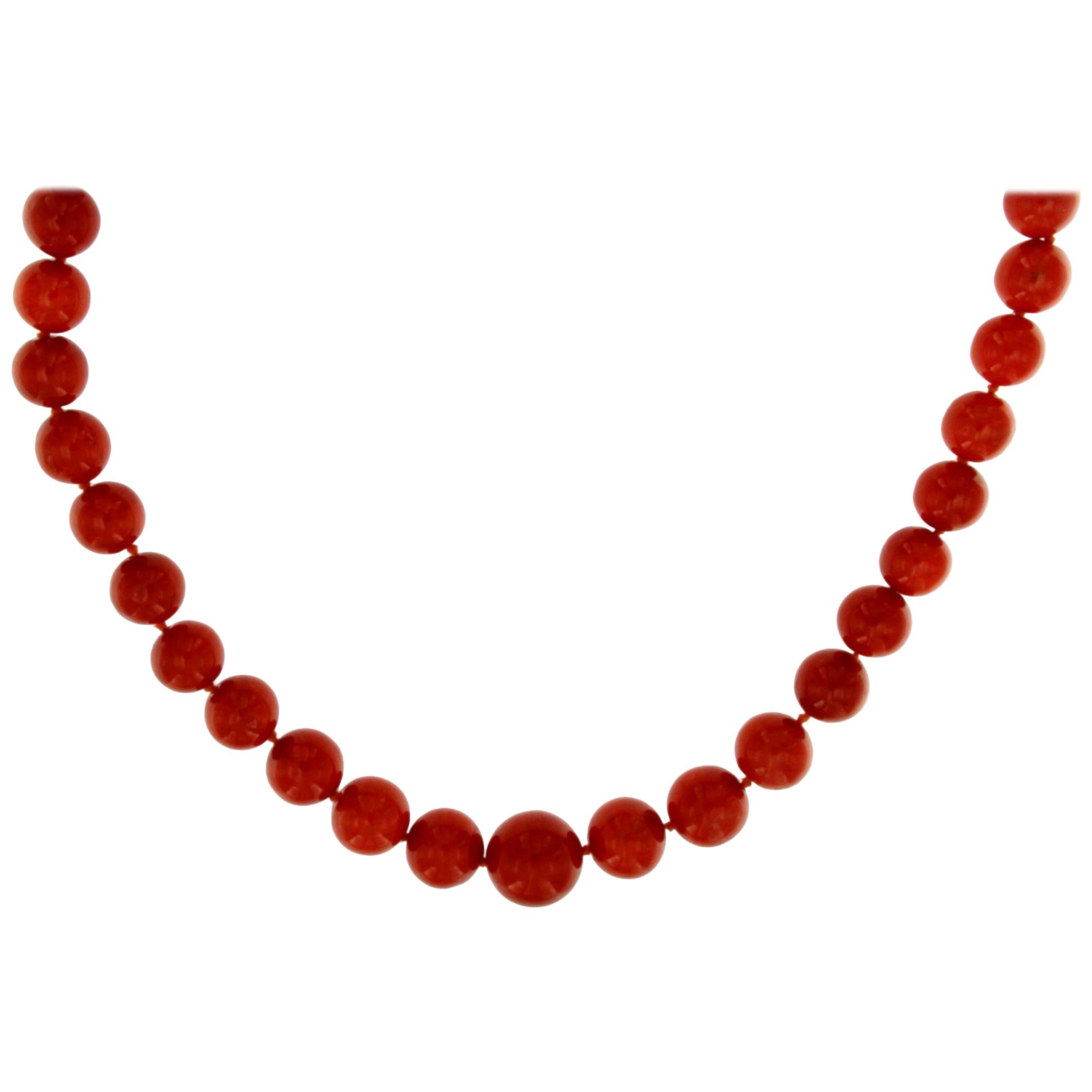 Bead 1970s Natural Mediterranean Coral Long Necklace For Sale