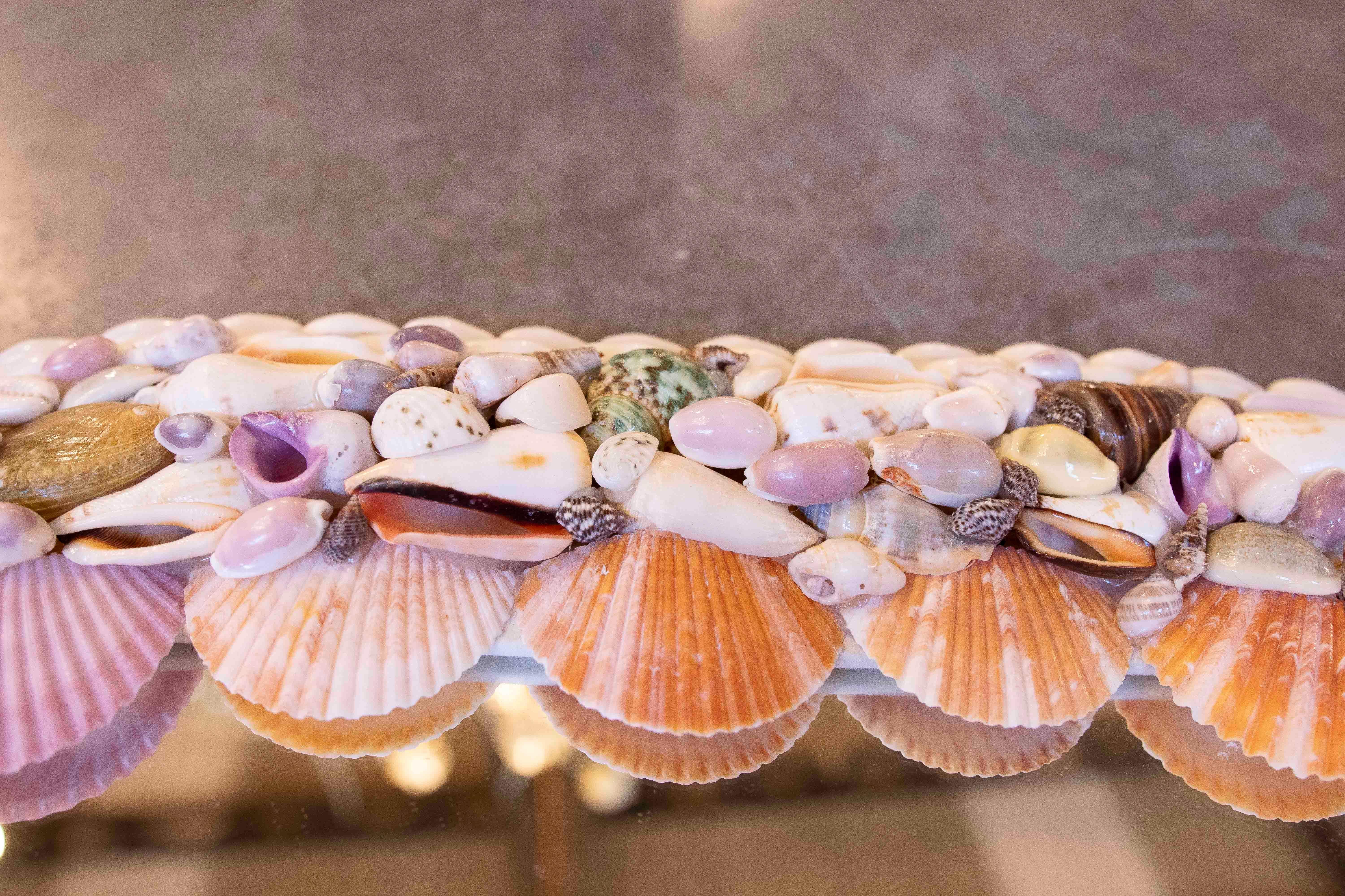 1970 Nature Seashells Oval Wall Mirror (miroir mural ovale) en vente 1