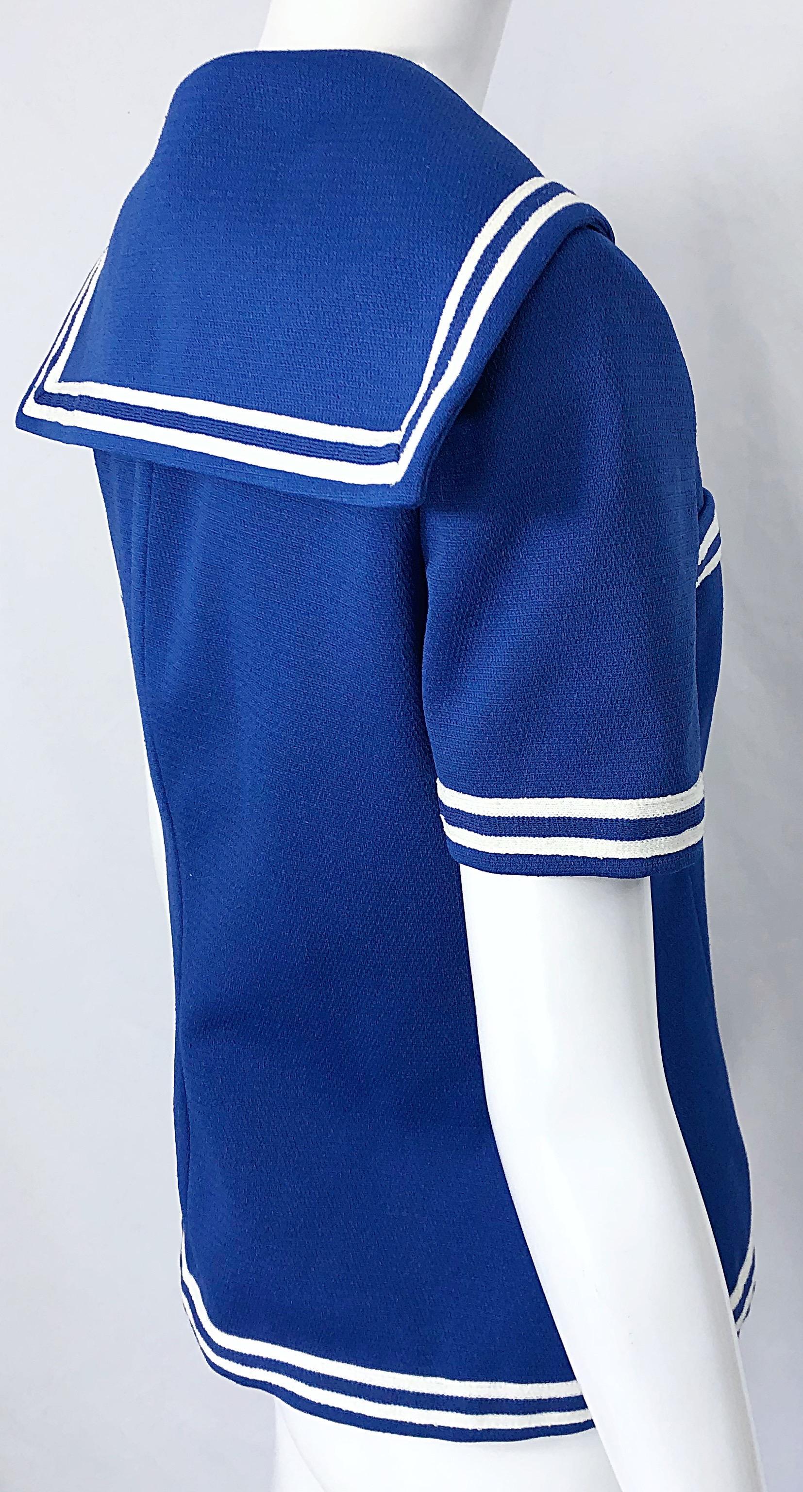 1970s Nautical Blue + White Nautical Vintage Sailor Knit 70s Shirt Top Blouse 4