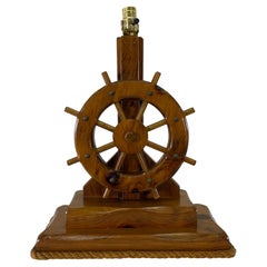 1970s Nautical Ships Wheel Wood Table Lamp