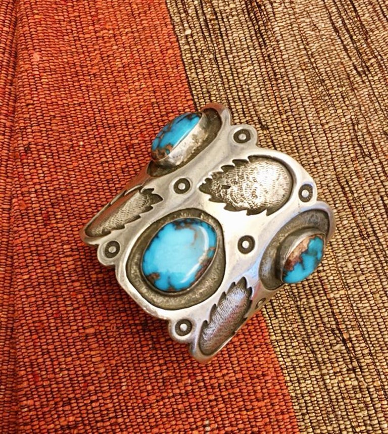 1970s Navajo Bisbee Turquoise and Silver Cuff at 1stDibs | bisbee turquoise  bracelet