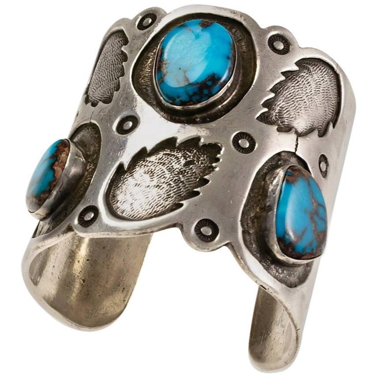 1970s Navajo, Bisbee Turquoise and Silver Cuff For Sale at 1stdibs