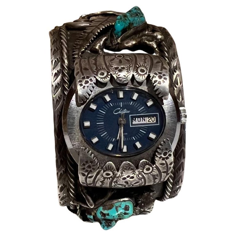 1970s Navajo Southwestern Silver and Stone Decorative Cuff Bracelet