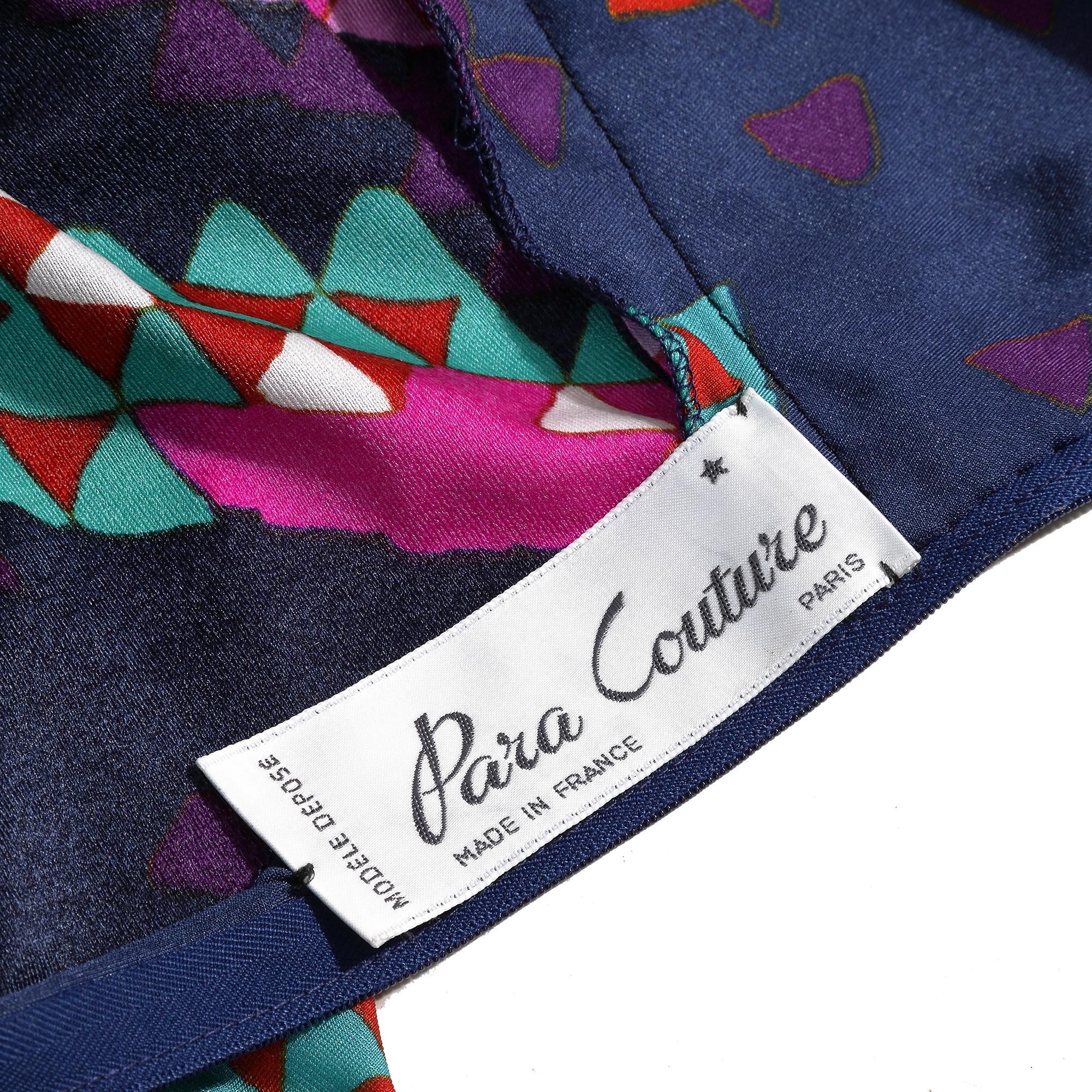 Women's 1970s Navy and Pink Geometric Print Halterneck Dress