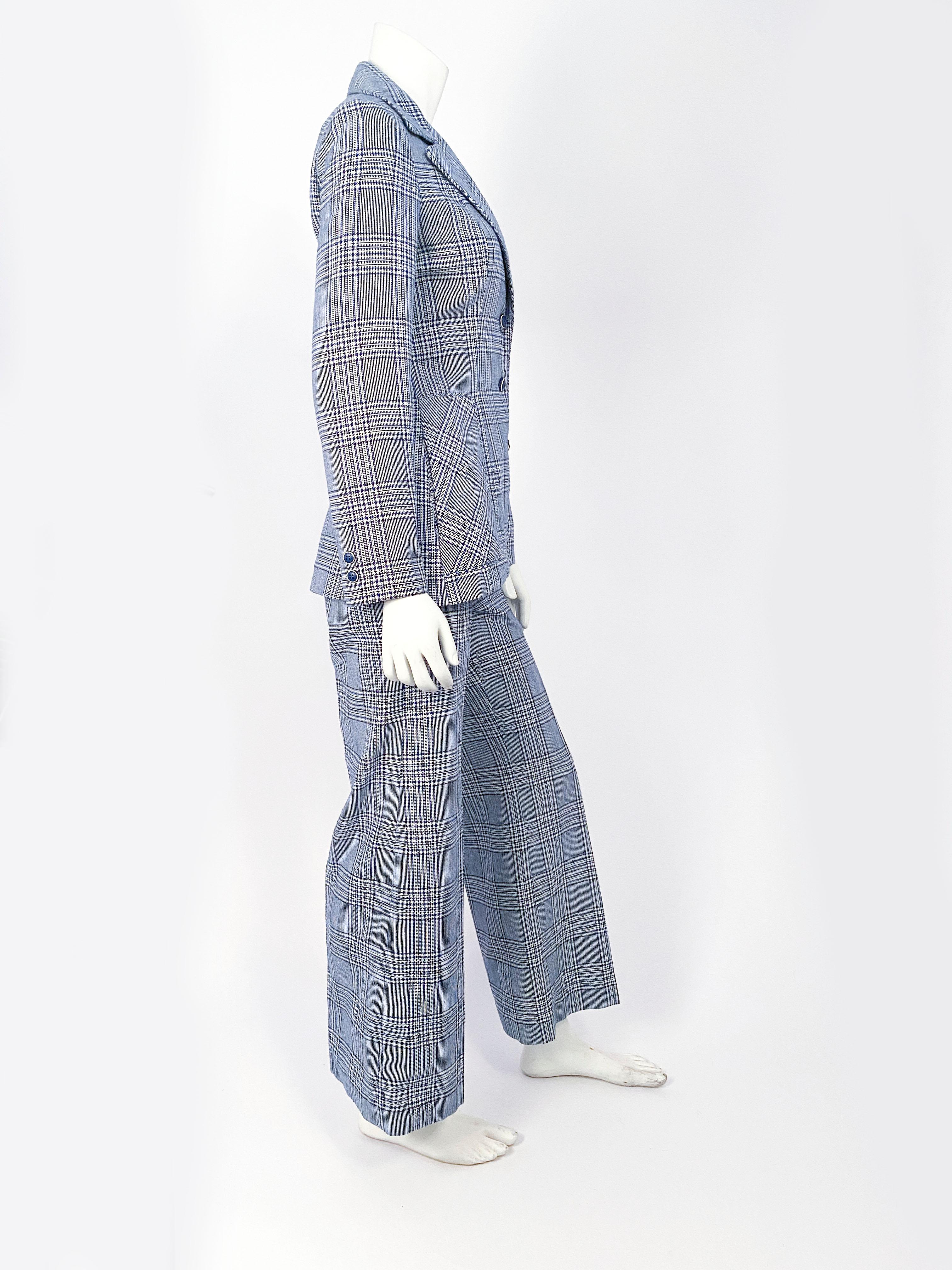1970s Navy and White Plaid Mod Pant Suit In Good Condition In San Francisco, CA