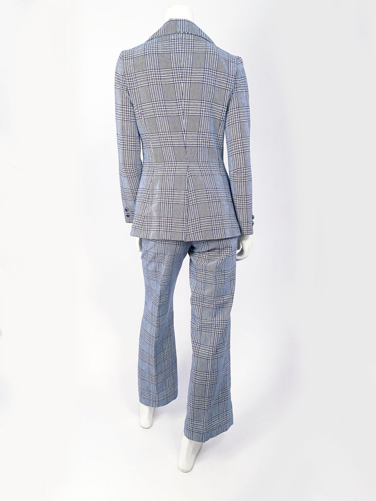 blue and white plaid pants