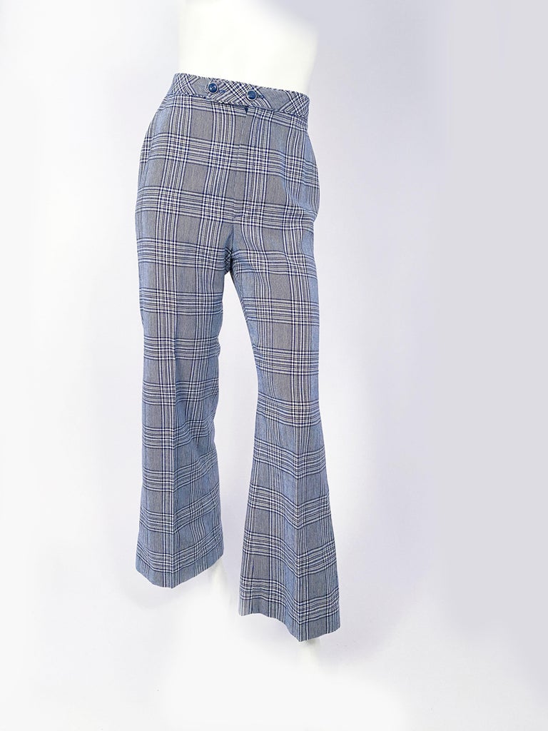 blue and white plaid pants