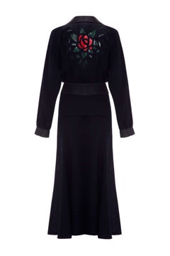 1970s Navy Ann Buck Suit with Leather Floral Applique